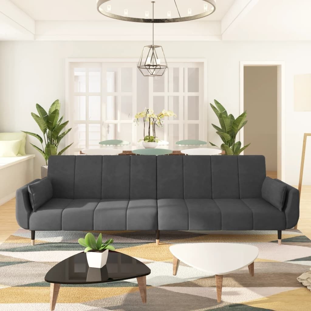 ZMH Schlafsofa 2-Sitzer mit 2 Kissen Dunkelgrau Samt