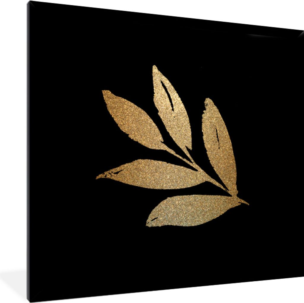 MuchoWow MuchoWow Gerahmtes Poster Blätter - Gold - Zweig 40x40 cm - Poster mit zchwarzem Bilderrahmen - Mit Rahmen - Wanddekoration Schlafzimmer