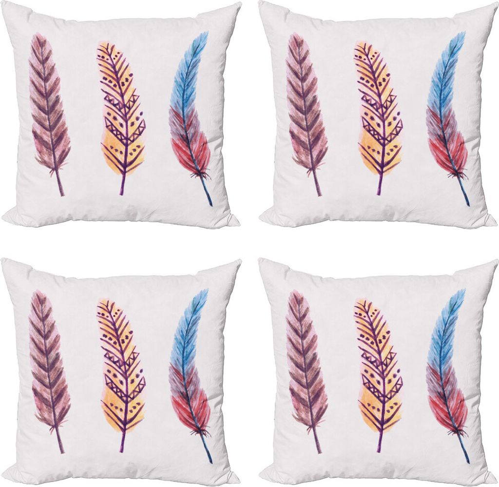 ABAKUHAUS Feder Kissenbezug Set (4 Stück), Bunte Zusammenfassung Plumes, Moderner Doppelseitiger Digitaldruck, 40 cm x 40 cm, Mehrfarbig