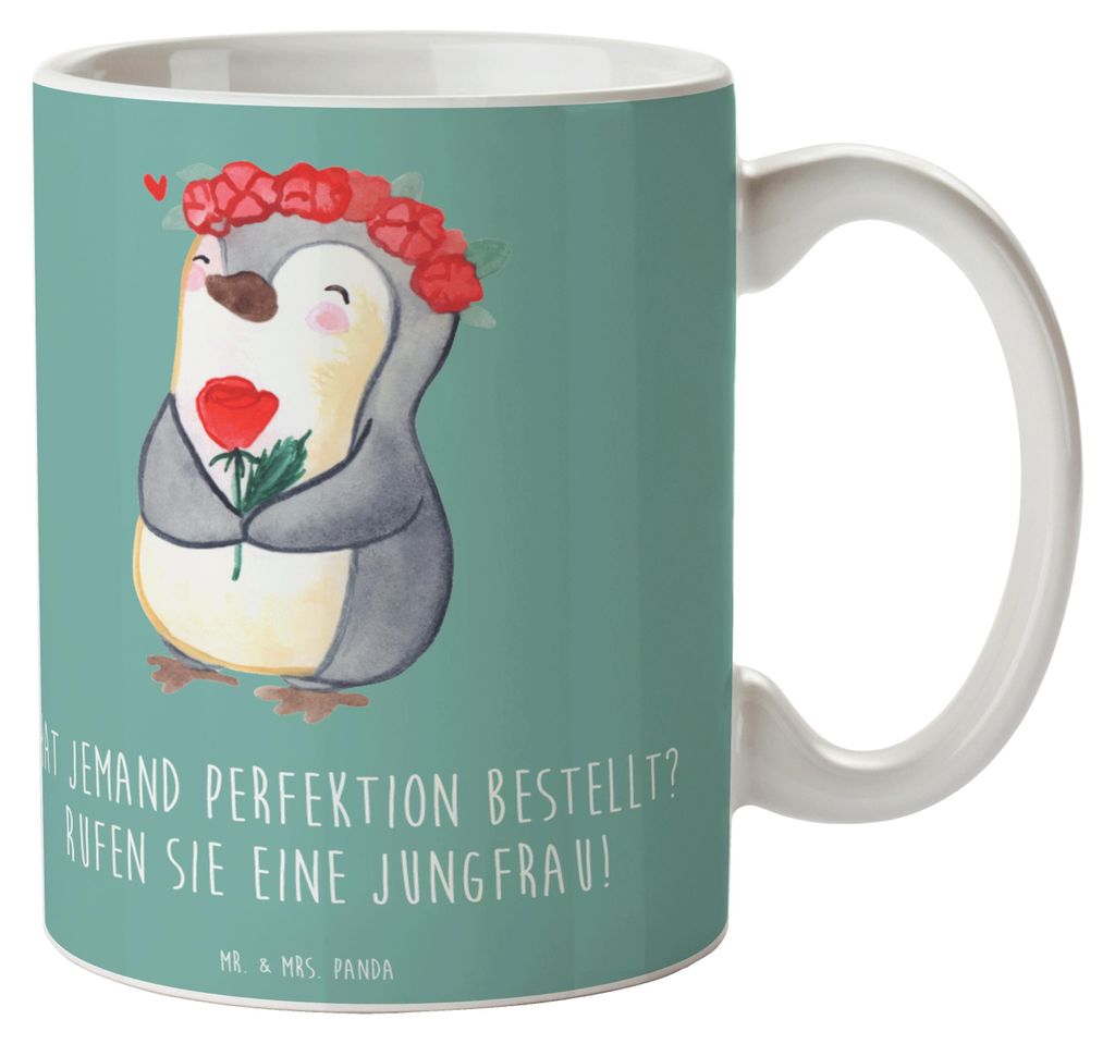Mr. & Mrs. Panda Tasse Jungfrau Perfektion - Meeresbrise - Geschenk, Teetasse, Geschenke Sternzeichen, Bedruckte, Strukturiertheit, Kaffeebecher, T...