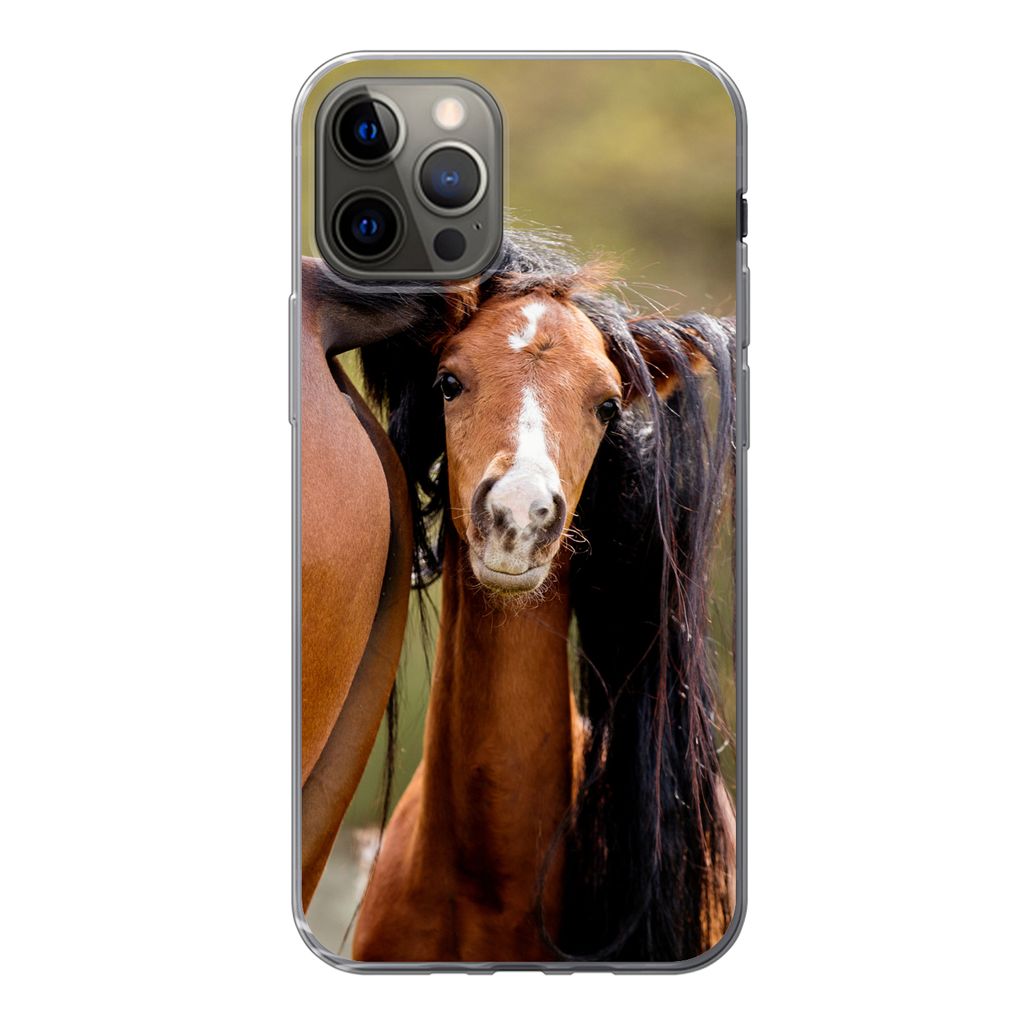 MuchoWow Handyhülle Schutzhülle Hülle für iPhone 13 Pro Pferde - Natur - Braun Silikon Softcase Handy Hülle - Handy-Tasche