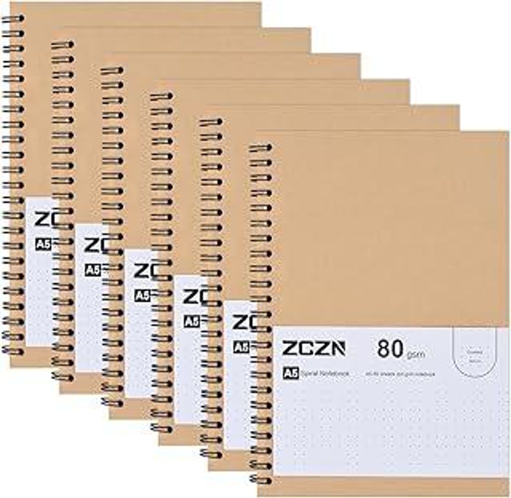 ZCZN Notizbuch A5 Punkt, 6 Stück Spirale Notizblock, 60 Blatt, Heft für Büro und Schule
