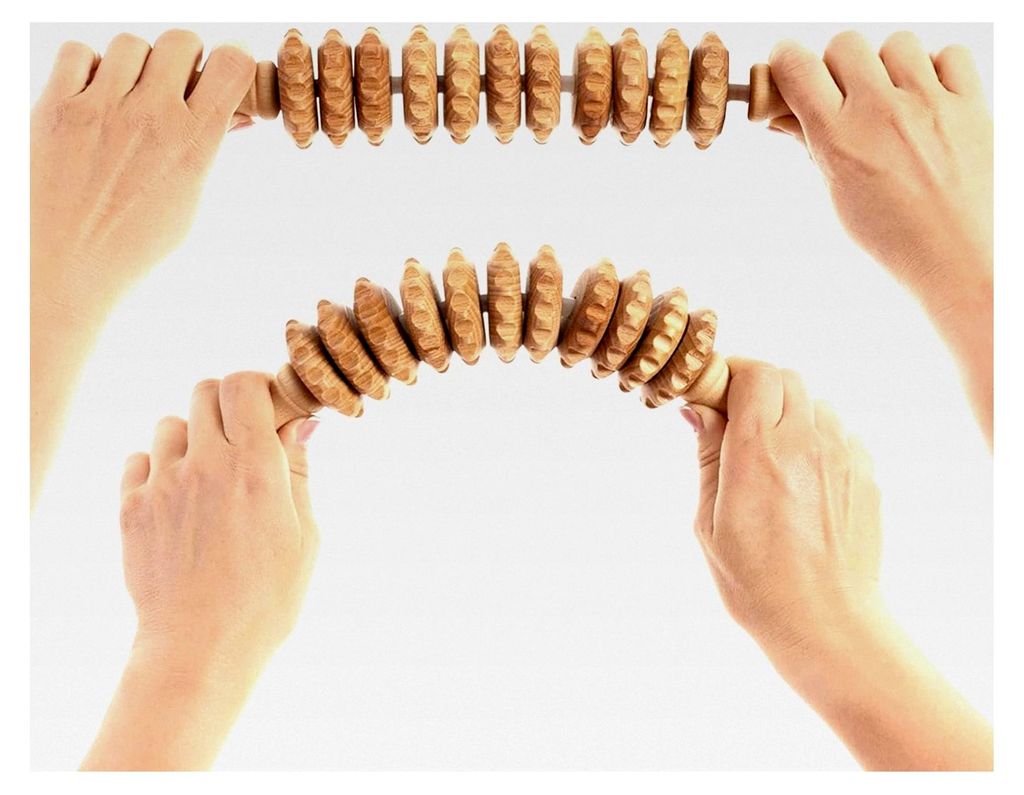 Anti-Cellulite Massagegerät Flexi Massageroller mit Griff aus Holz 40 cm