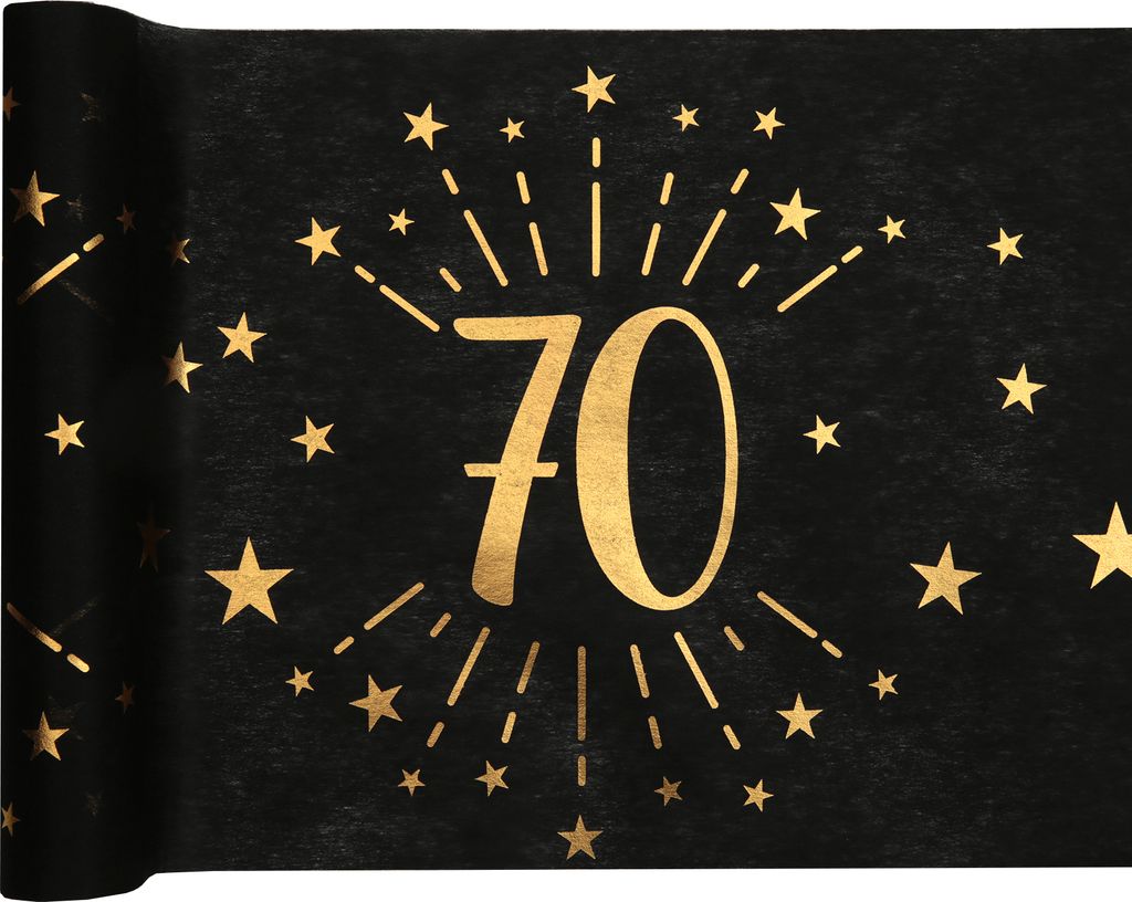 Tischläufer Vlies schwarz Zahl 70 gold 5 m Geburtstag Produktbild 