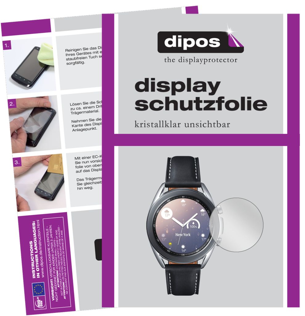 5x Schutzfolie für Samsung Galaxy Watch 3 (45mm) klar Displayschutzfolie Folie Display Schutz dipos
