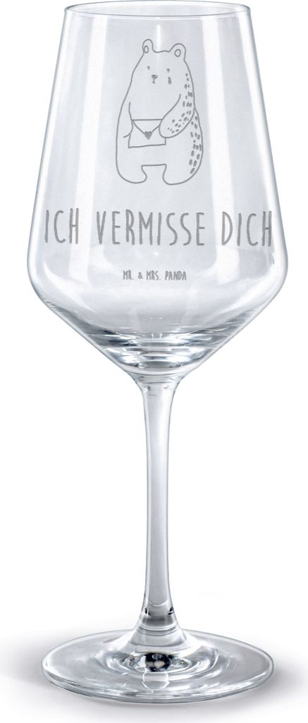 Mr. & Mrs. Panda Rotwein Glas Bär Vermissen - Transparent - Geschenk, Burgunderglas, weinglas graviert, Reise, Freund, Verreist, Liebeskummer, Ted...