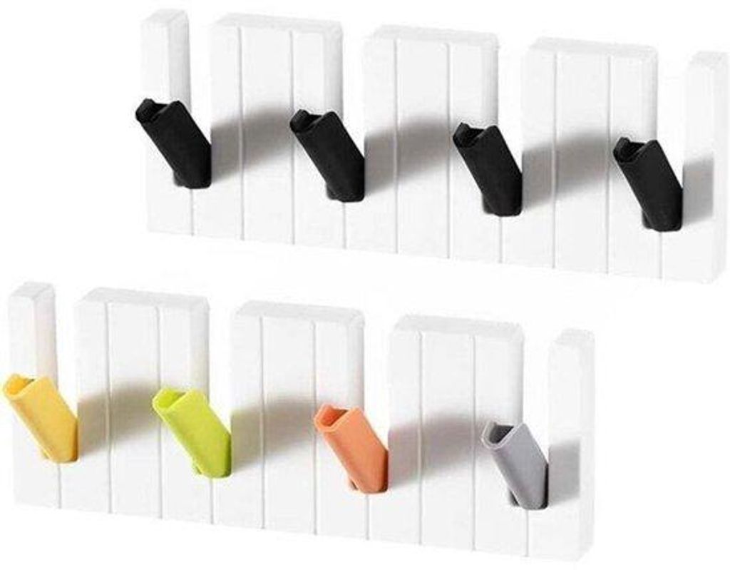 Zelfklevende muurhaken-set, 19,7 x 8,5 x 1,5 cm, 8 haken in Schwarz und einem anderen Farbton, Bohrungen sind nicht erforderlich.