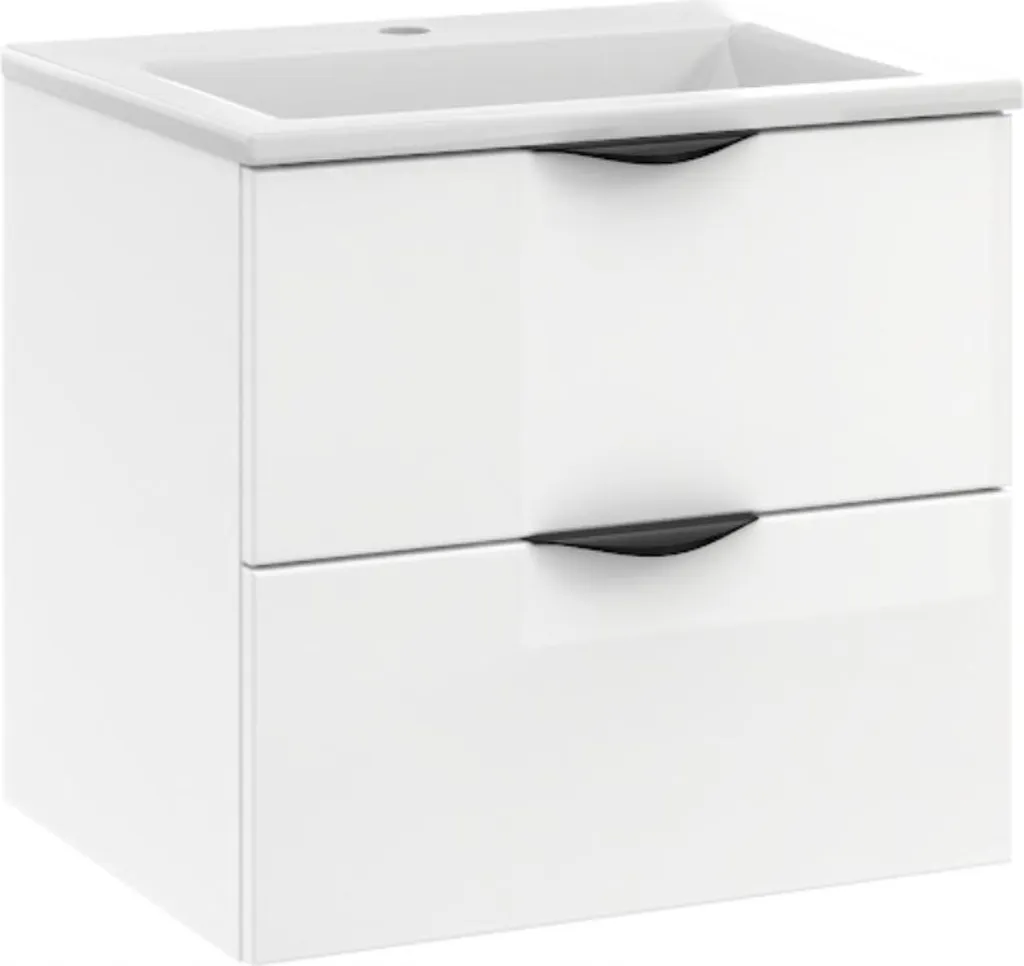 Armoire de salle de bain 50x40 avec lavabo blanc et tiroirs brillants