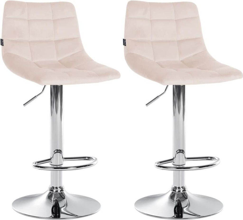 2-teiliges Set Barhocker - Küchenhocker - Verstellbarer Sitz für optimalen Komfort | Farbe: Beige | Grundfarbe: Chrom