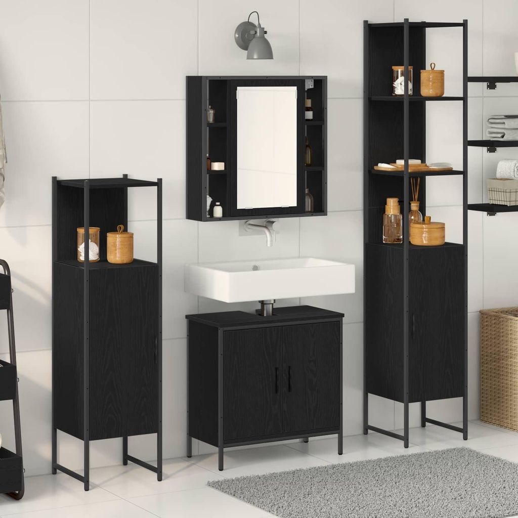 Maison Exclusive - Badezimmermöbel-Set mit Regal 4 pcs Schwarz Holzwerkstoff