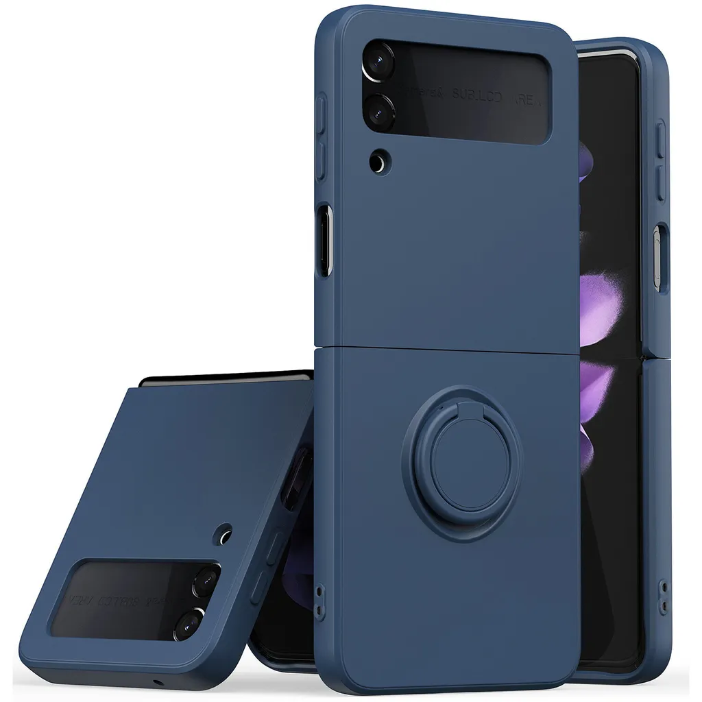 Samsung Z Flip 3 2021 Custodia, con supporto ad anello e supporto, resistente ai graffi, custodia in silicone morbido per Samsung Galaxy Z Flip 3 5G blu