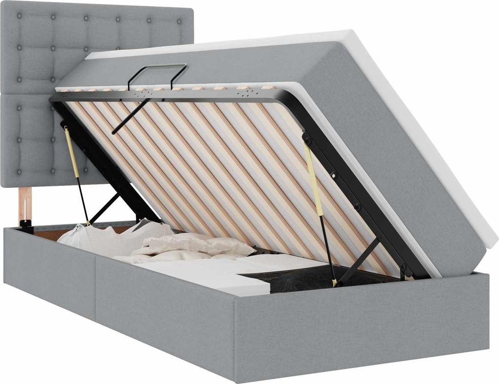 Bett mit Stauraum und LED Hellgrau 100 x 200 cm Polyester