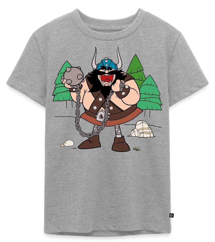 Spreadshirt Wickie Und Die Starken Männer Schrecklicher Sven Kinder Premium T-Shirt, 134/140 (8 Jahre), Grau meliert