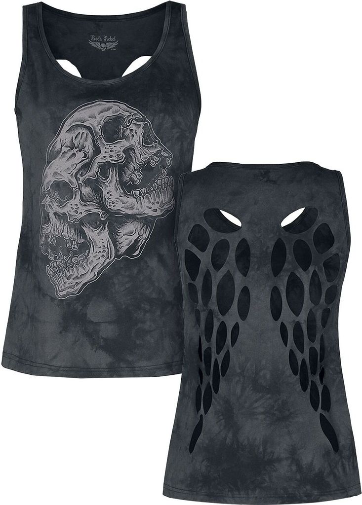 Rock Rebel by EMP Damen schwarzes Top mit Frontprint und Cut-Outs am Rücken XL