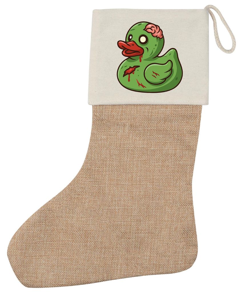 Huuraa Weihnachtsstrumpf Quietscheente Zombie Gummiente Halloween Beige Jute Kaminstrumpf Geschenkidee
