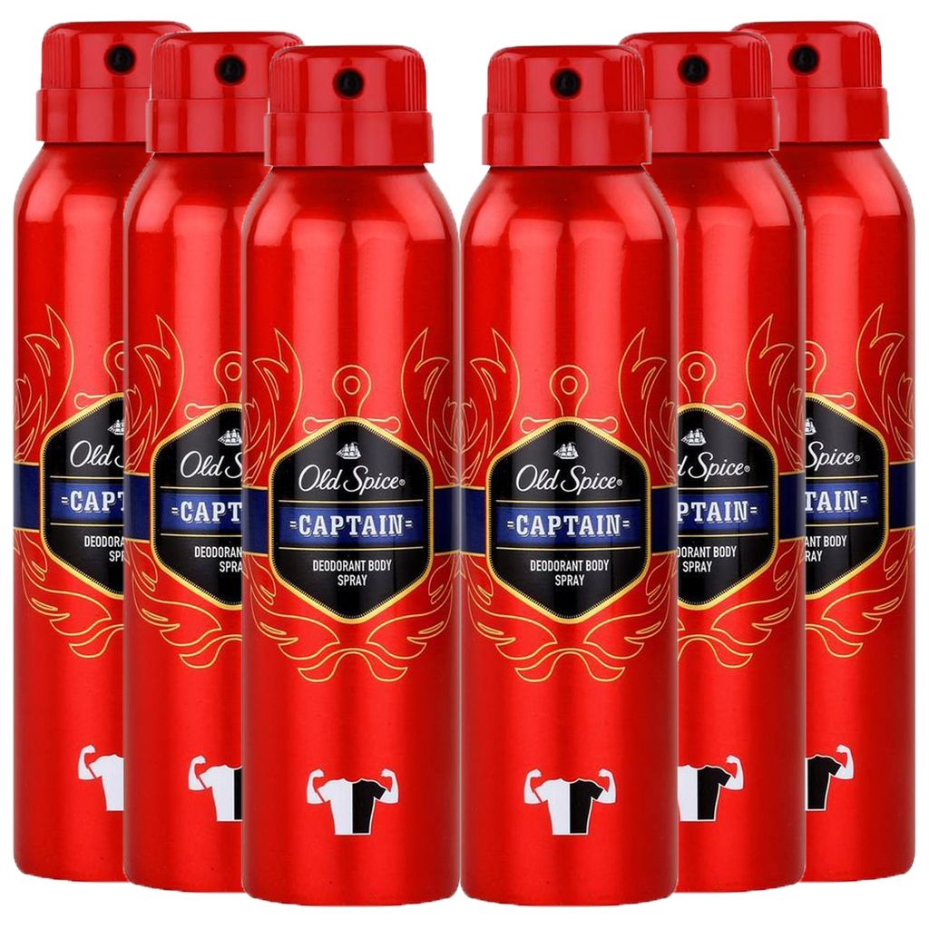 Old Spice Captain Deodorant Bodyspray | 6er Pack (6 x 150 ml) | Deo Spray Ohne Aluminium Für Männer | Männer Deo Mit Langanhaltendem Duft