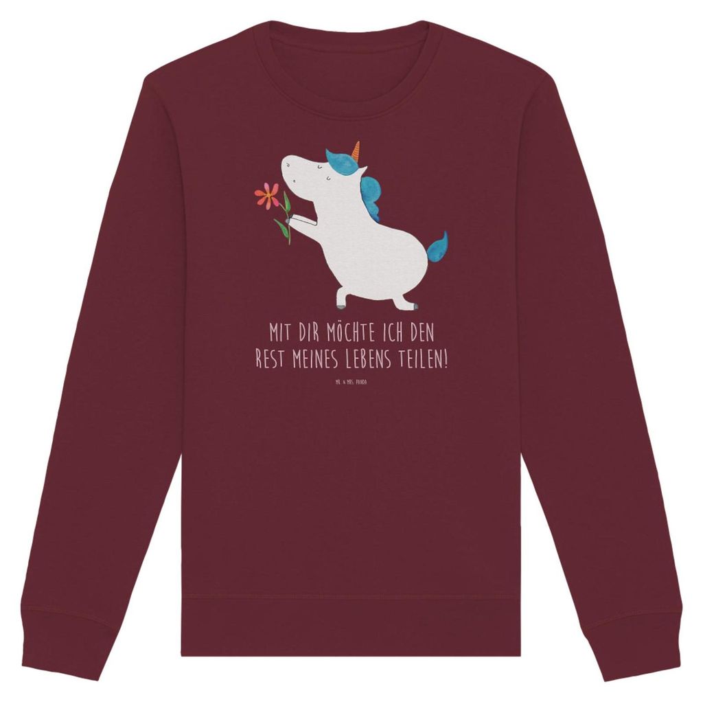 Mr. & Mrs. Panda Baumwoll Pullover Einhorn Blume Größe S - Burgundy - Geschenk, Pulli, Unicorn, Partner, Freundin, Liebe, Einhörner, Sweatshirt,...