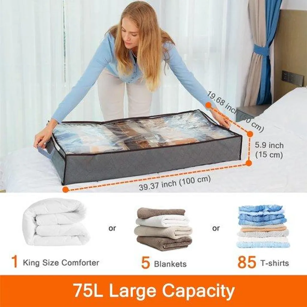 5 Housses de Rangement Souples 75L - Organisateur de Couettes Renforcé