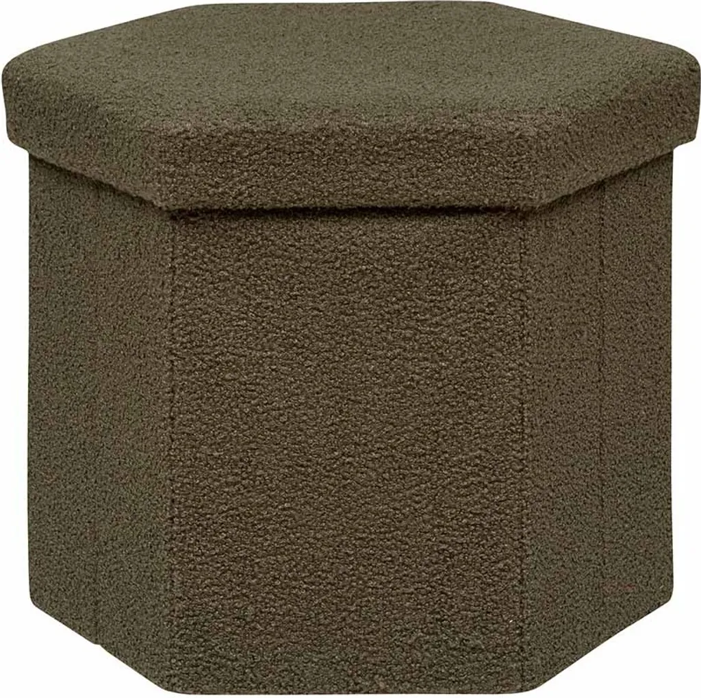 Pouf de Rangement en Tissu Bouclette Vert Teddy - Coffre Assise Déco