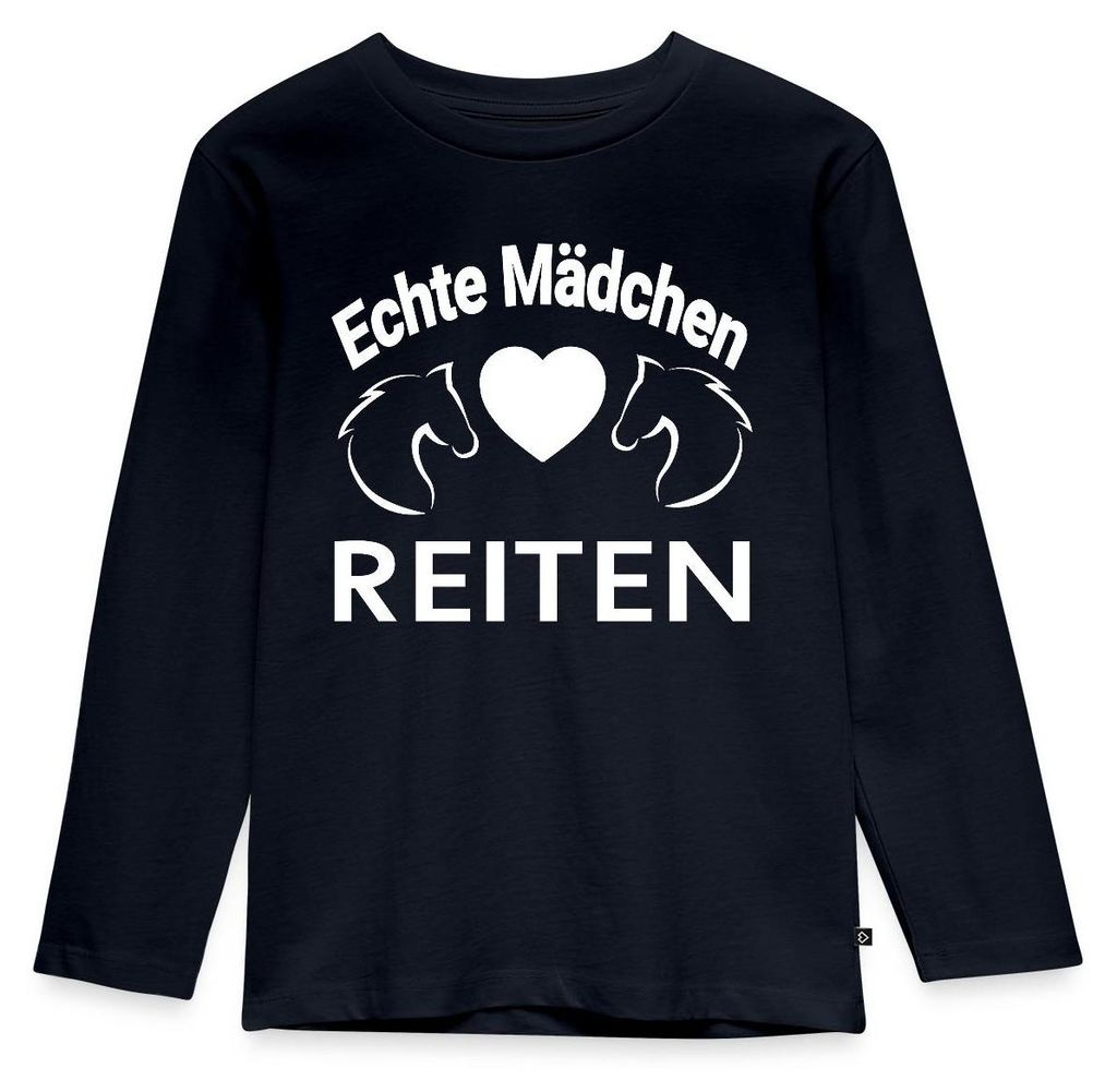Spreadshirt Echte Mädchen Reiten | Pferdeliebe Mädchen Kinder Premium Langarmshirt, 110/116 (4 Jahre), Navy