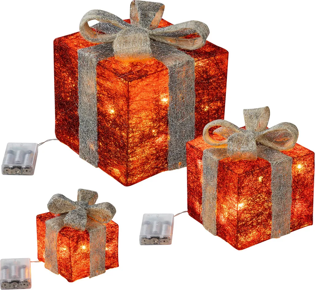 Boîtes Cadeaux Lumineuses LED à Piles - Design Rouge et Gris Moderne