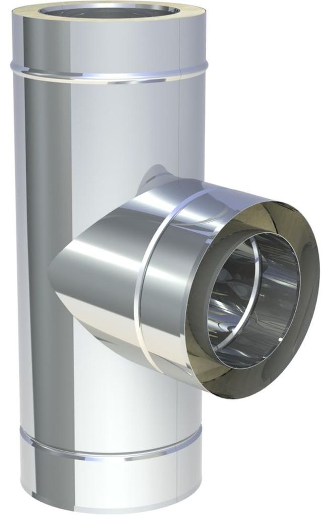 Jeremias DW-FU T-Anschluss 87 Grad Ø 130 mm Edelstahl doppelwandig mit Wassernase für Abgassysteme Öl Gas Festbrennstoffe