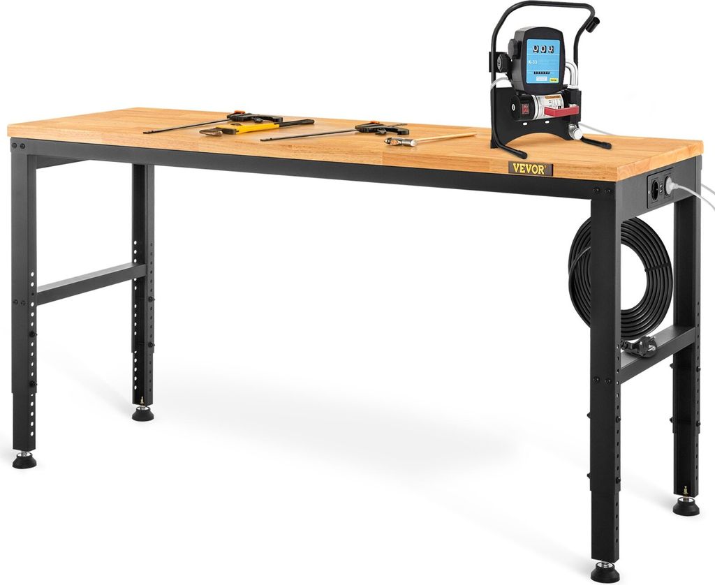 Höhenverstellbare Werkbank 122 x 61 x 72 - 97 cm Spanntisch, 900 kg Gewichtskapazität Arbeitstisch, Braun Klappbare Werkzeugbank aus Kaltgewalzte...