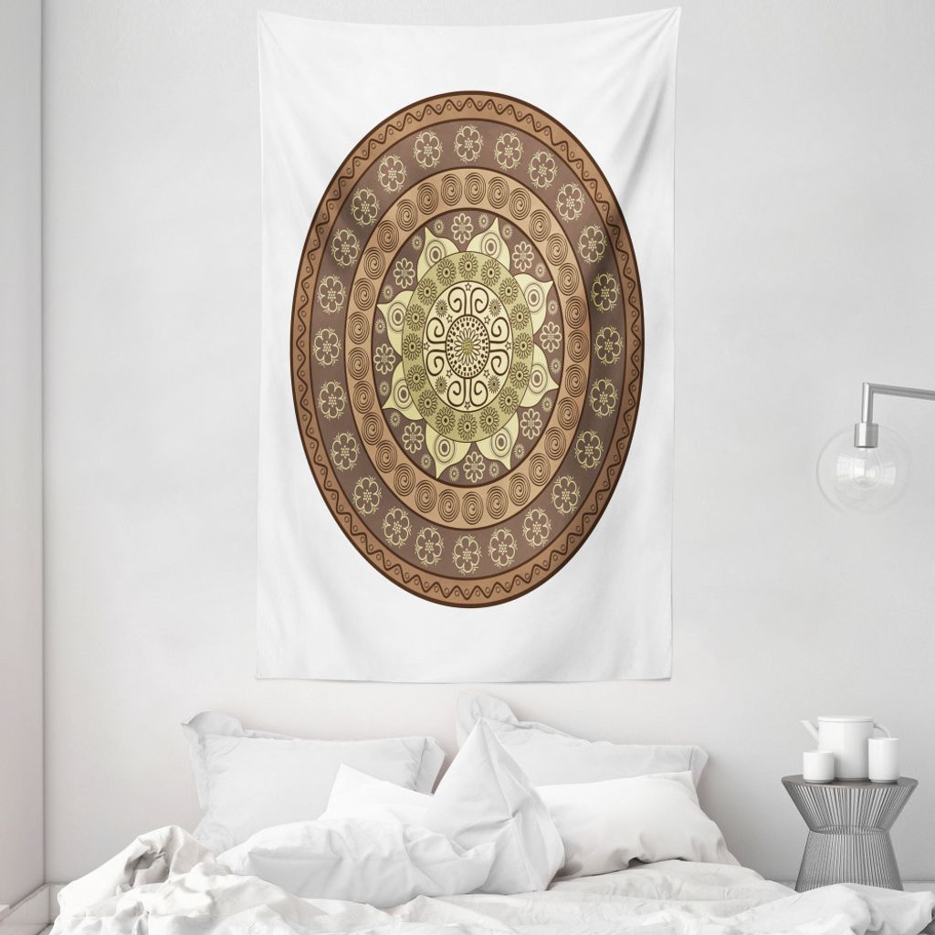 ABAKUHAUS Brown Mandala Wandteppich und Tagesdecke, Simplistic Ornament aus Weiches Mikrofaser Stoff Waschbar ohne Verblassen Digitaldruck, 140 x 2...