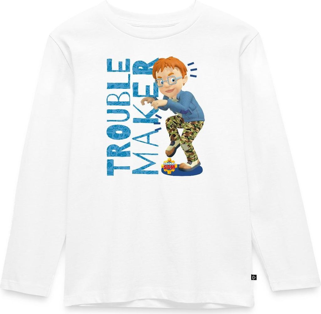 Spreadshirt Feuerwehrmann Sam Unruhestifter Norman Price Kinder Premium Langarmshirt, 110/116 (4 Jahre), Weiß