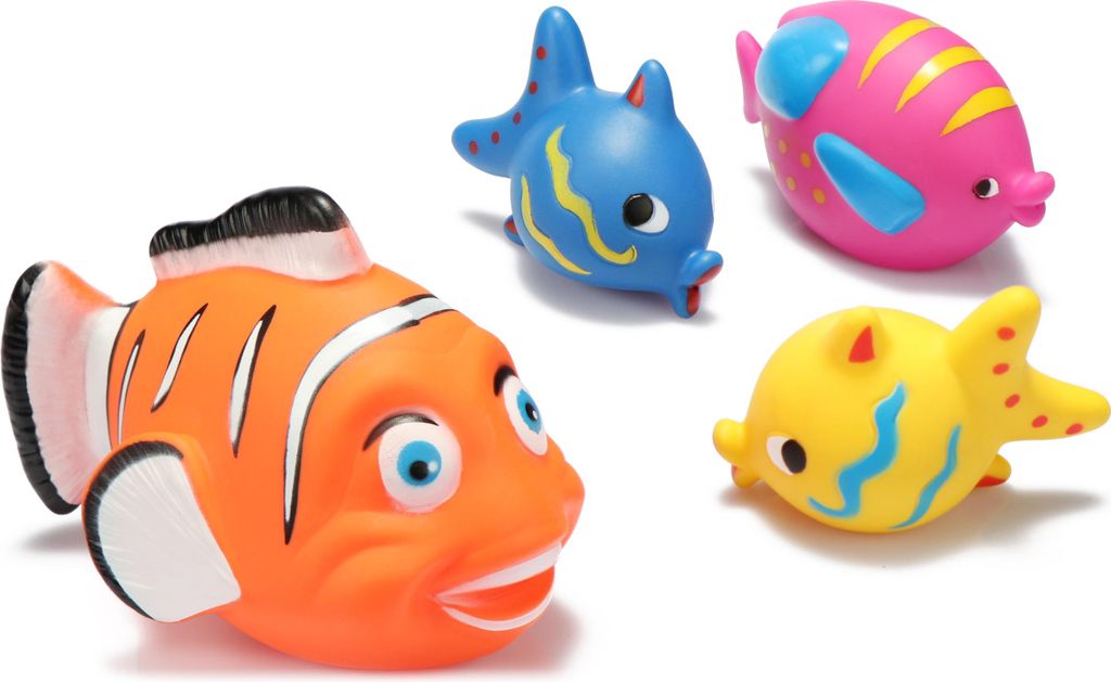 com-four 4x Badespielzeug Fisch - Schwimmspielzeug für Kinder in verschiedenen Größen und Farben - Schwimm-Fisch für Badewanne und Pool