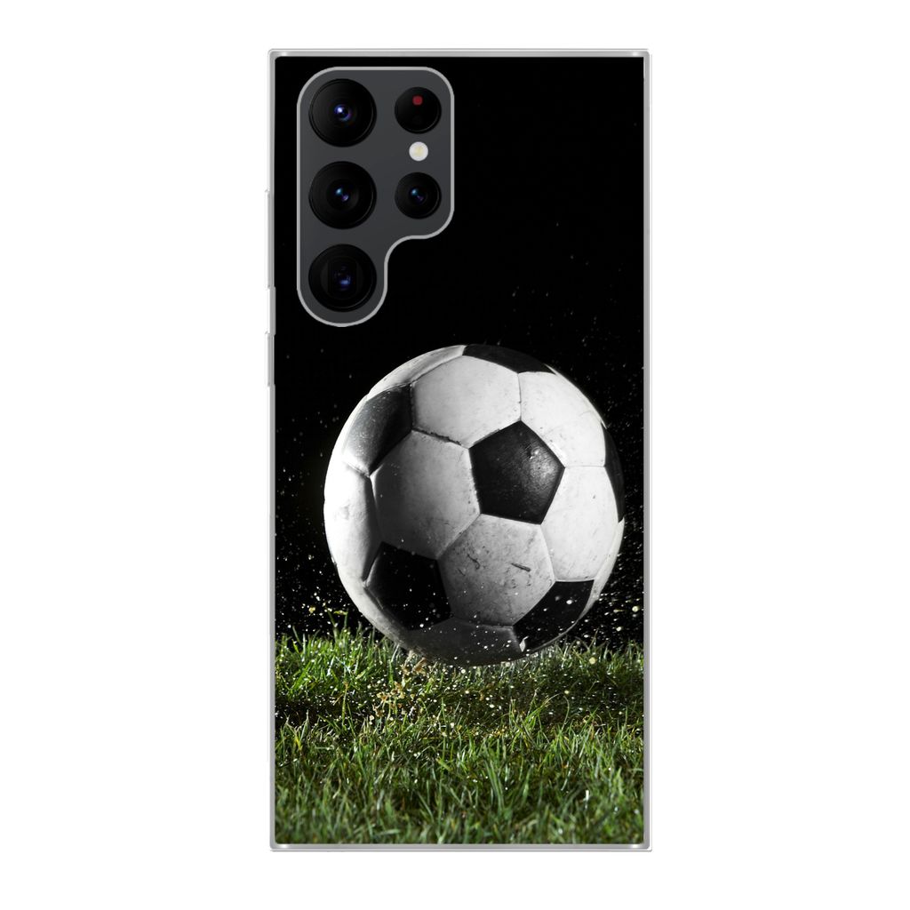 MuchoWow Handyhülle Schutzhülle Hülle für Samsung Galaxy S22 Ultra Fußball auf der Wiese Silikon Softcase Handy Hülle - Abbildung