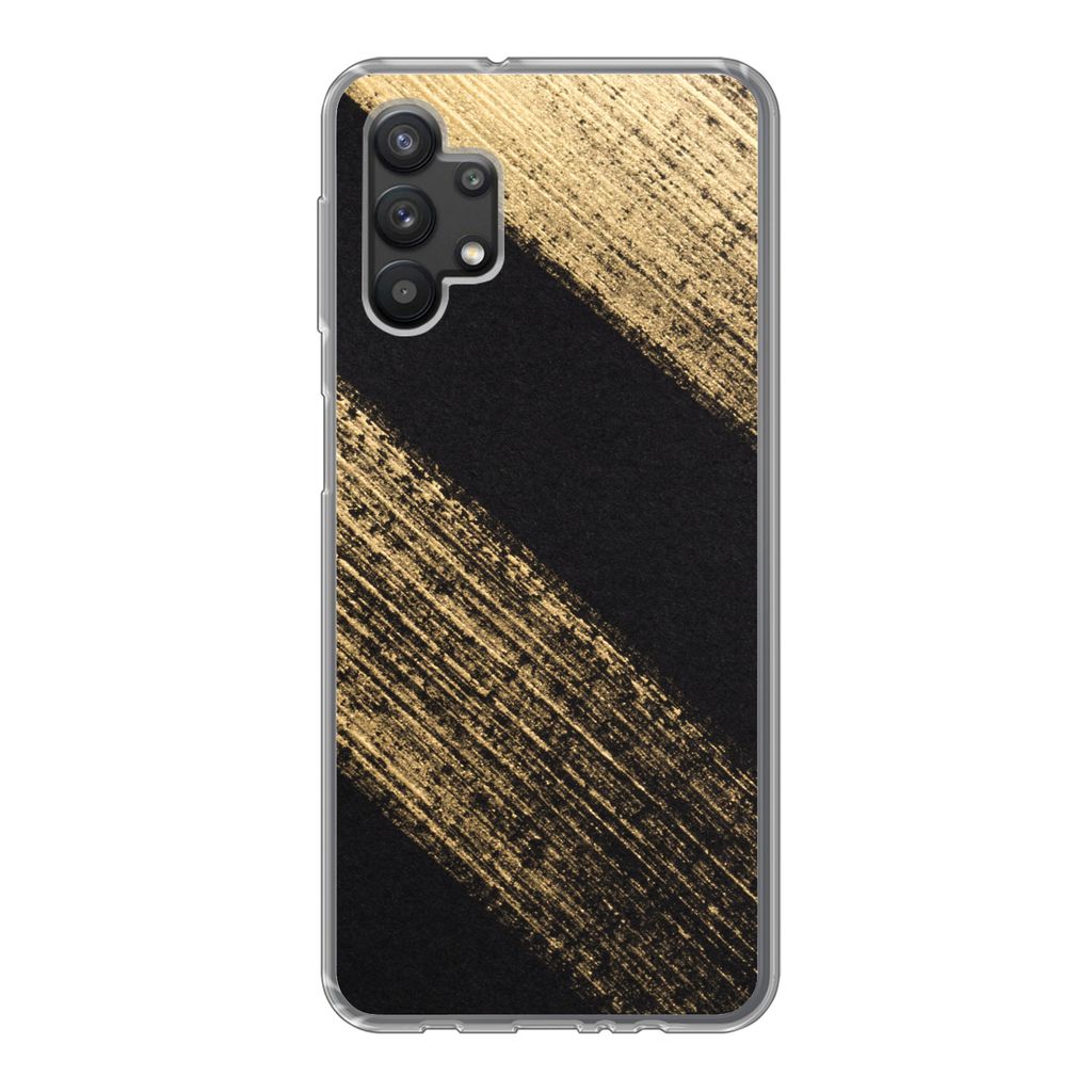 MuchoWow Handyhülle Schutzhülle Hülle für Samsung Galaxy A32 5G Goldene Farbstreifen auf schwarzem Hintergrund Silikon Softcase Handy Hülle ...