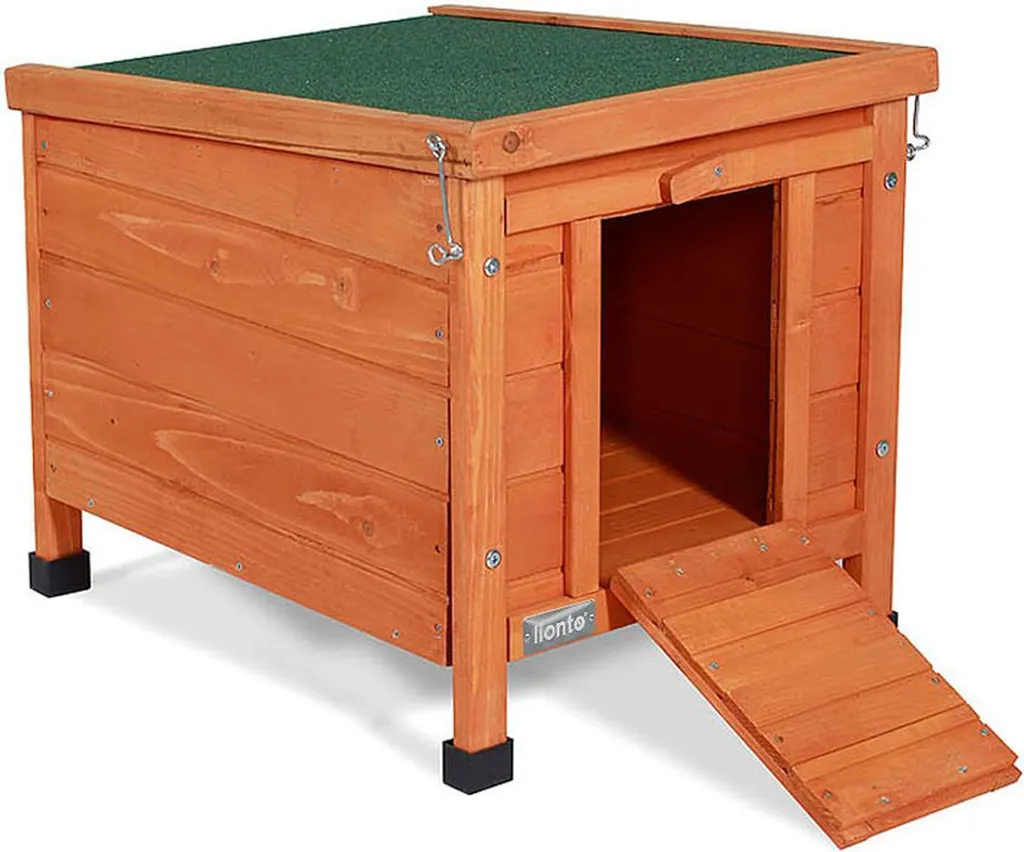 Clapier extérieur lionto anti-humidité avec toit ouvrant et rampe bois