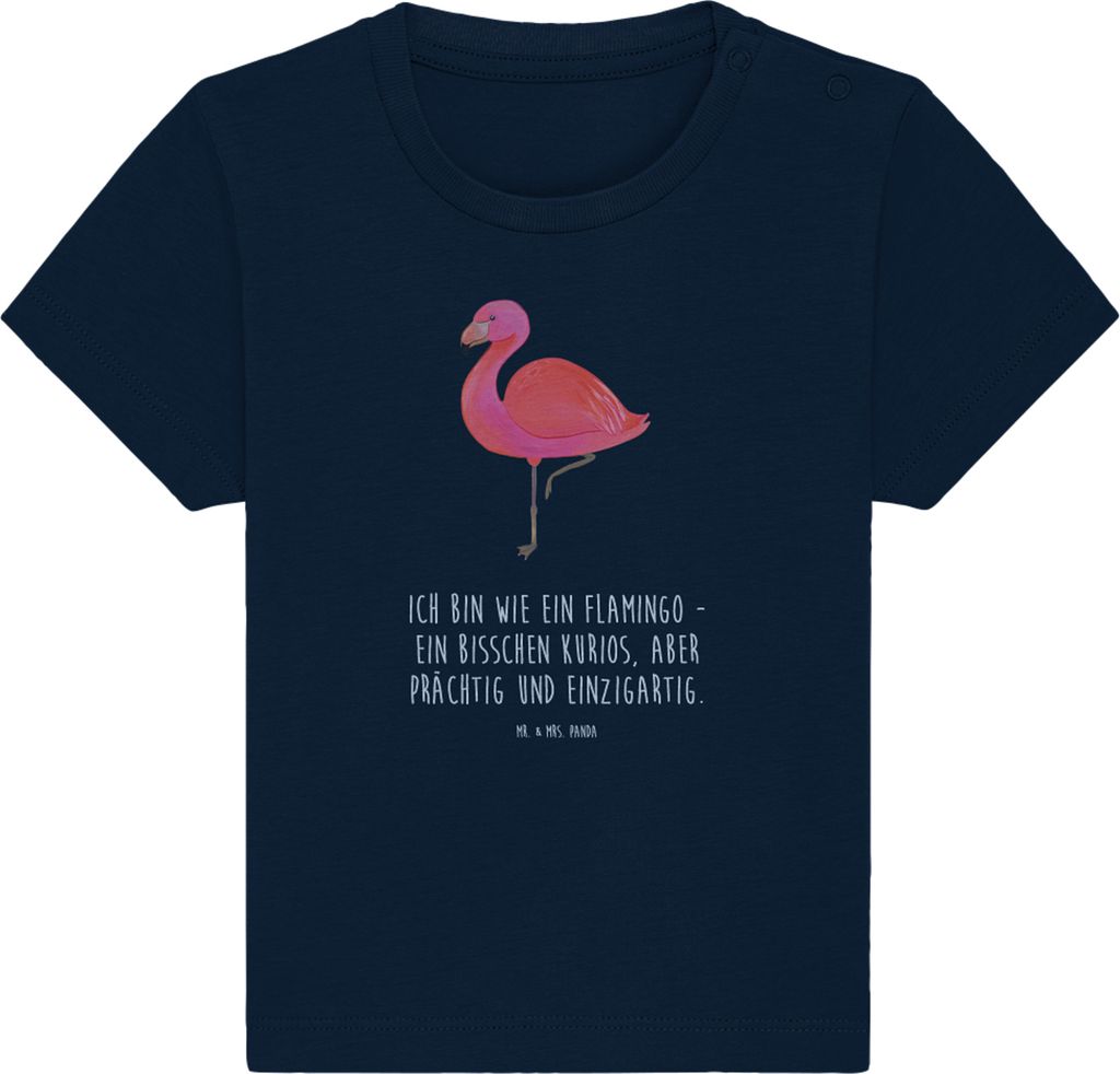 Mr. & Mrs. Panda Babyshirt Flamingo Classic 12. - 18. Monat - French Navy - Geschenk, Freundin, T-Shirt, Baby, Ich, Top, Prächtig, Kinder Shirt, K...