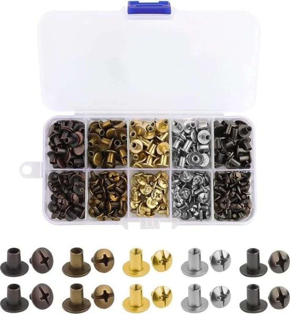 150 Vis Chicago à Tête Plate 8mm en 5 Couleurs pour Reliure et Cuir