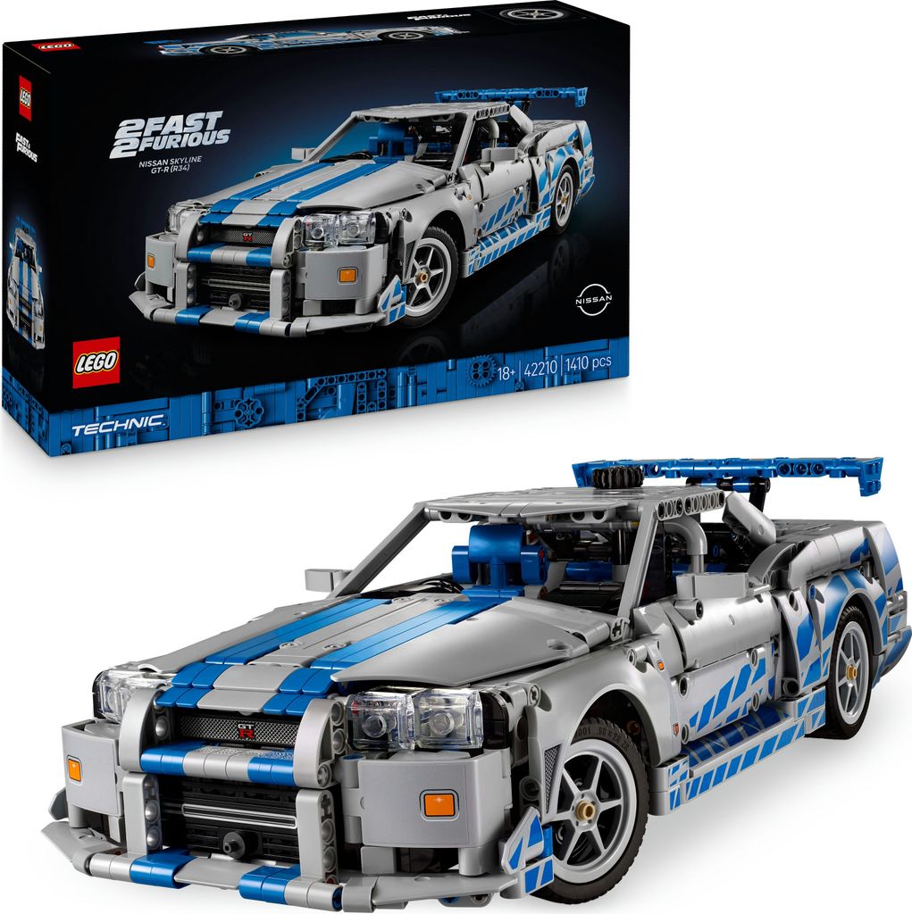 LEGO Technic 2 Fast 2 Furious Nissan Skyline GT-R R34 Automodell-Bauset für Erwachsene - mit Driftfunktion, Lenkung, Federung und 6-Zylinder-Motor...