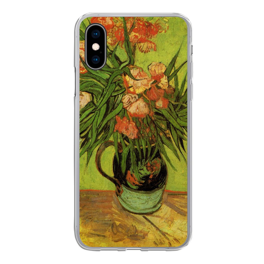 MuchoWow Handyhülle Schutzhülle Hülle für iPhone X Stillleben Vase mit Oleander und Büchern - Vincent van Gogh Silikon Softcase Handy Hülle...