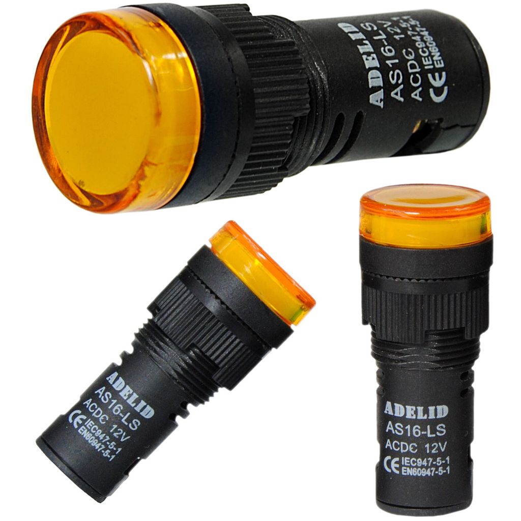 LED Signalleuchte Kontrollleuchte Leuchtmelder 12V Ø 16mm Gelb