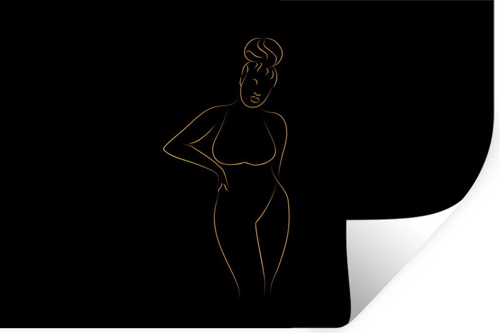 MuchoWow Wandtattoo Wandsticker Wandaufkleber Frau - Schwarz - Gold - Strichzeichnung 30x20 cm Selbstklebend und Repositionierbar - Wierderverwen...