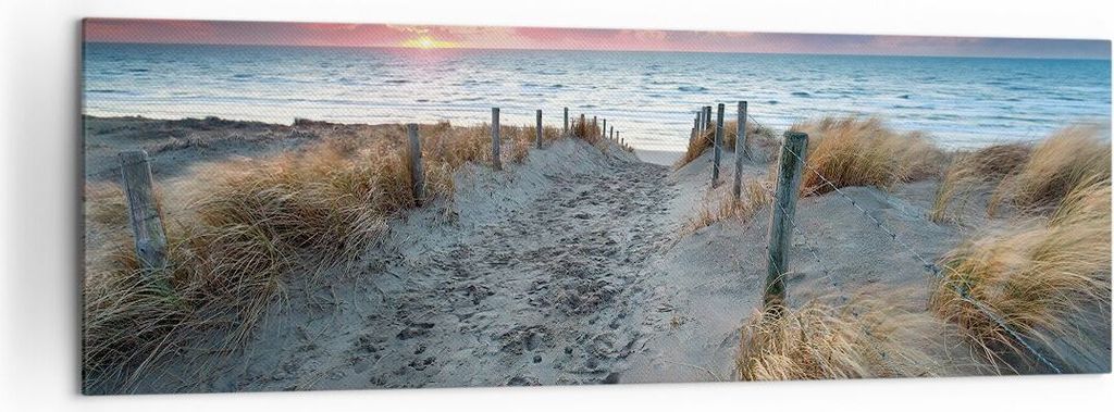 Bild auf Leinwand - Leinwandbild - Einteilig - Strand Sand Spaziergang - 160x50cm - Wand Bild - Wanddeko - Wandbilder - Leinwanddruck - Bilder - Wa...