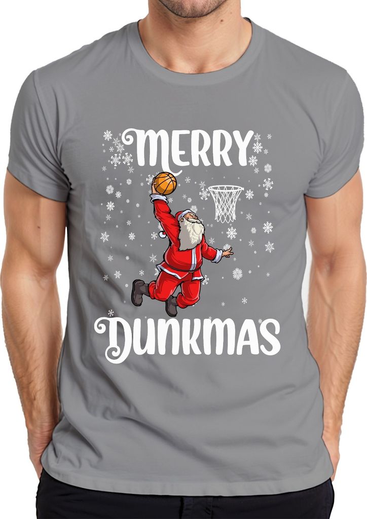 Merry Dunkmas Santa Basketball - Weihnachten Weihnachtsgeschenk Christmas Herren T-Shirt, Grau, M