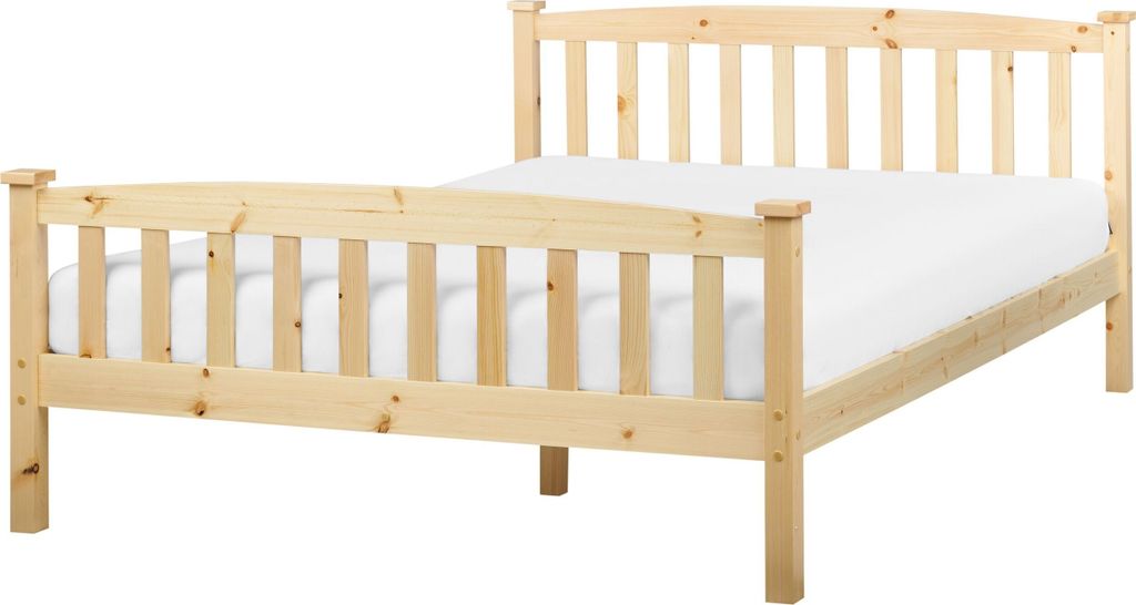 BELIANI Bett Hellbraun Kiefernholz mit Lattenrost 140 x 200 cm Hohes Kopfteil und Fußteil Lattenoptik Klassisch Skandi Schlafzimmer Holzbett Doppe...
