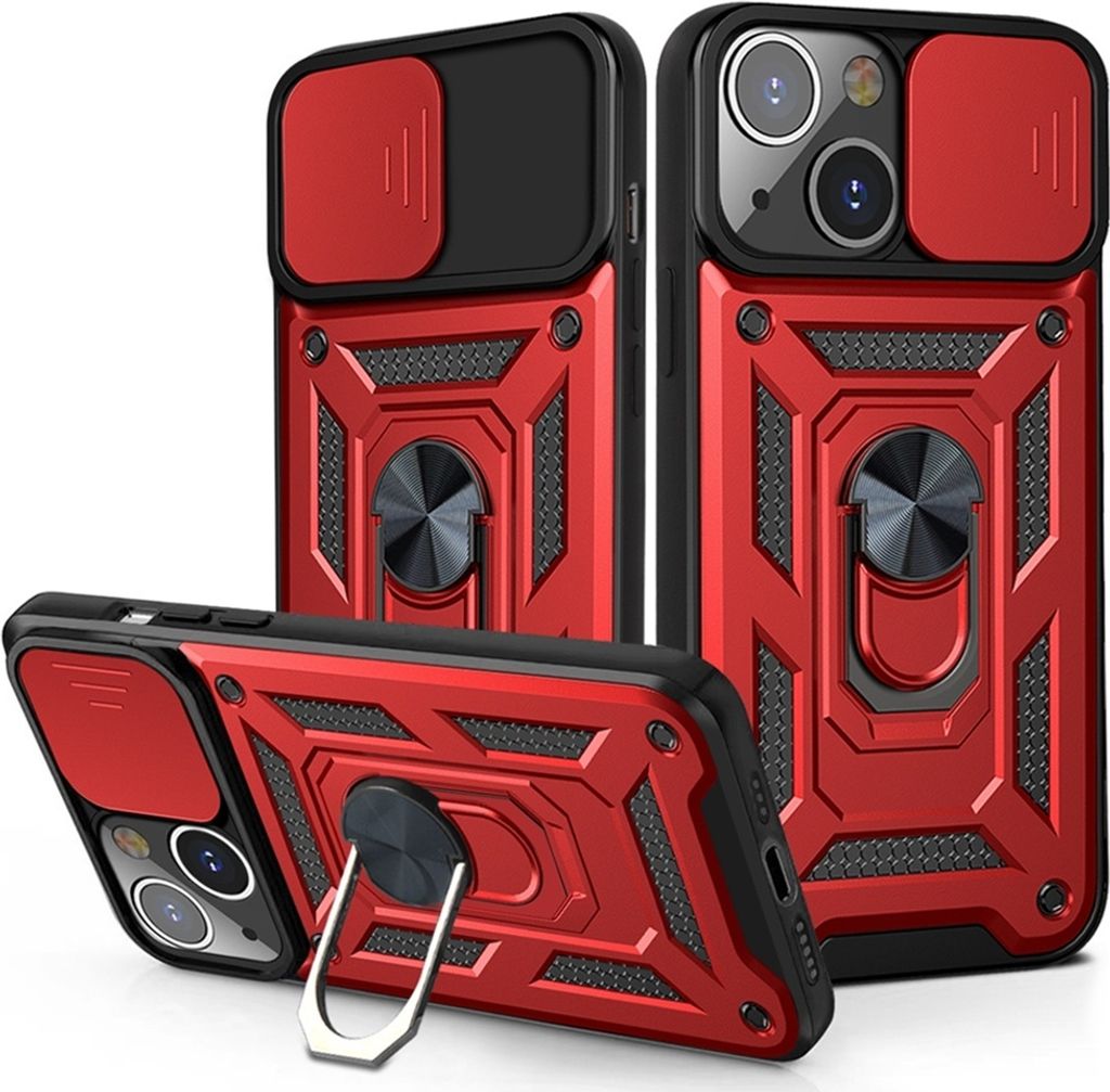 iPhone 13 Hülle mit 360° Drehbarer Magnetische Ring Ständer Halter Dia Kameraschutz TPU Bumper Silikon Schutzhülle für iPhone 13 Rot
