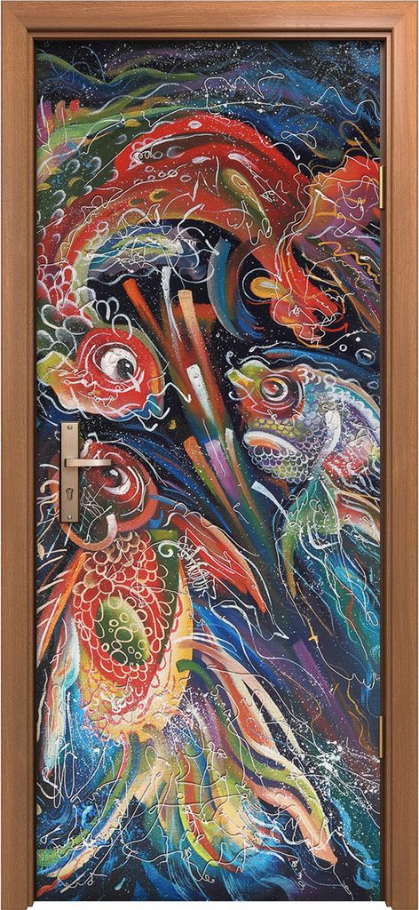 Türposter 80x200 cm Türaufkleber Türtapete Türfolie Klebefolie Ein Gemälde über Meer Trio Fische