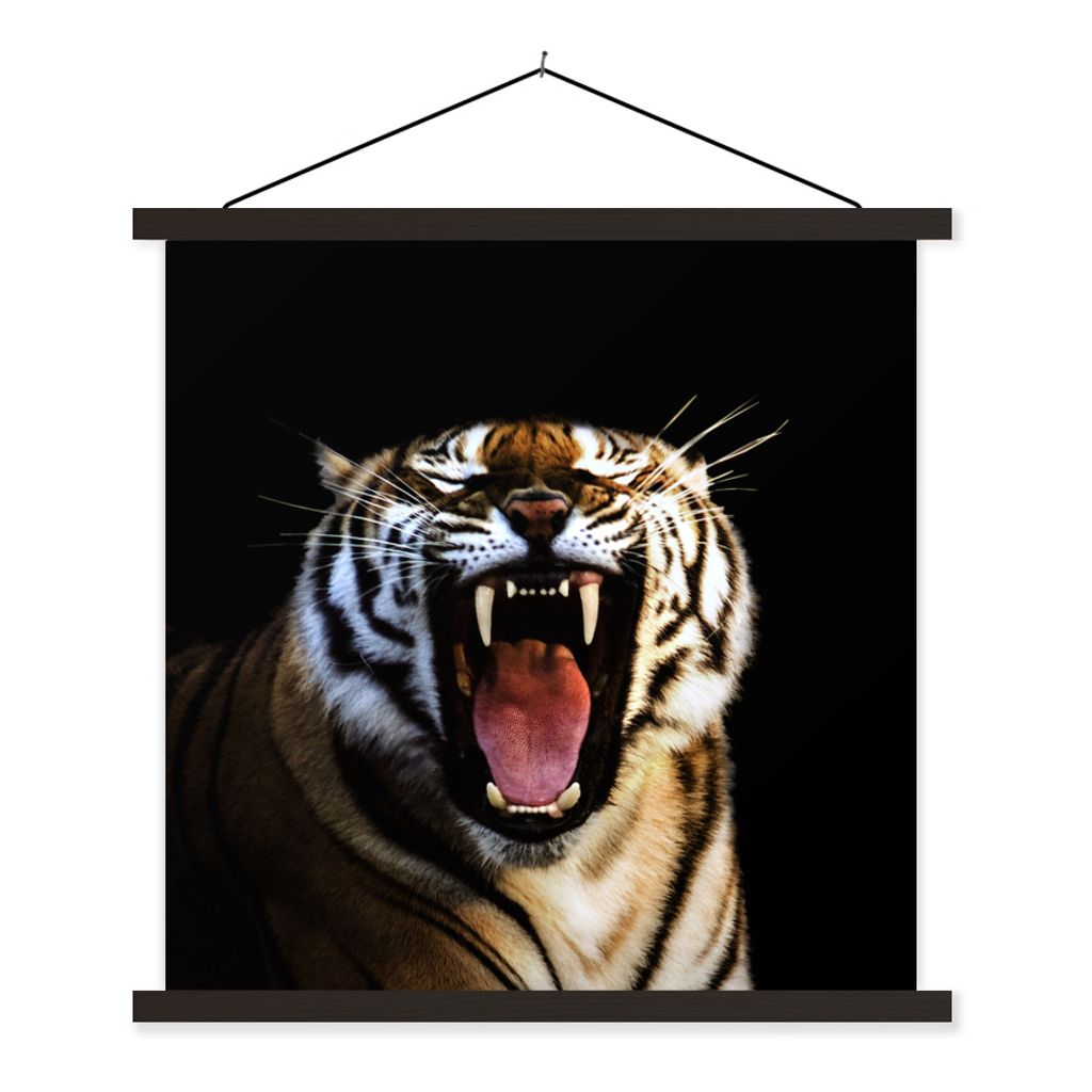 MuchoWow Textilposter Tiger - Zähne - Schwarz 40x40 cm mit schwarzem Rahmen - Fotos
