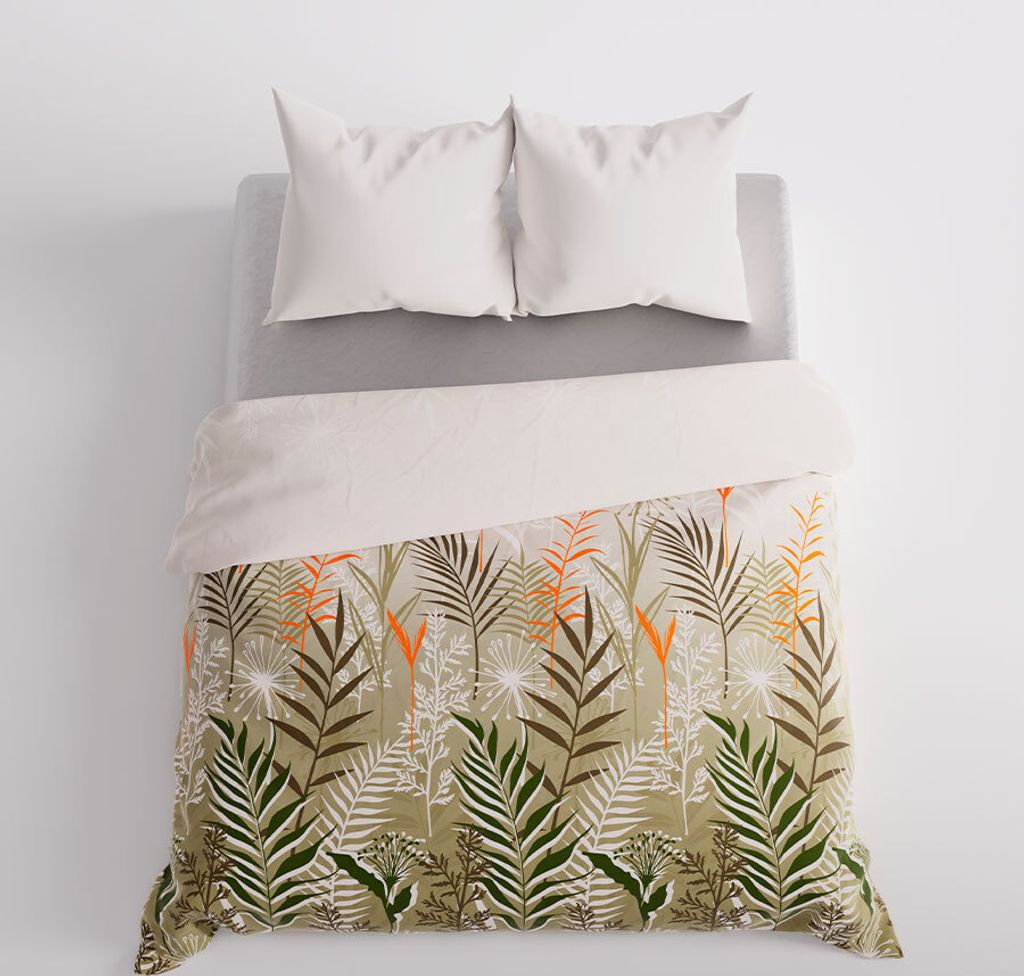 FELINA Bettwäscheset 220x200 cm - Satin Baumwolle, beige, Pflanzenmuster