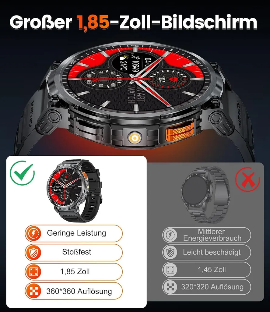 Smartwatch Uomo Grande Schermo IPS Torcia LED Chiamate Bluetooth - 4
