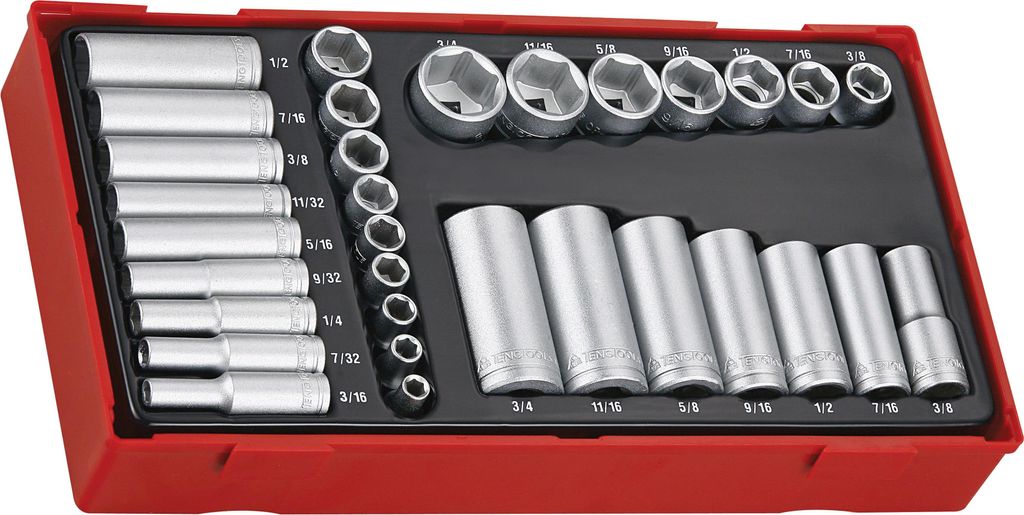 Teng Tools TTAF32 32-teiliger Zoll-Steckschlüsselsatz mit 1/4" und 3/8" Vierkantantrieb