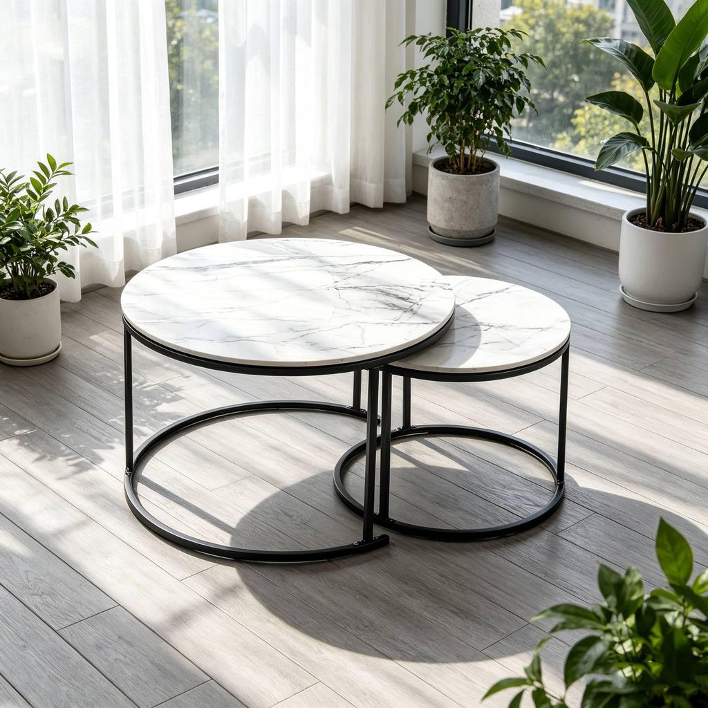 Satztisch 2er Set,Couchtisch Rund aus Holz,stapelbar Produktbild 