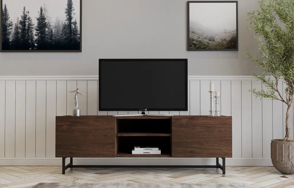 Skye Decor Wood PUQ Meuble TV en Pin Noyer 150cm - Qualité Artisanale